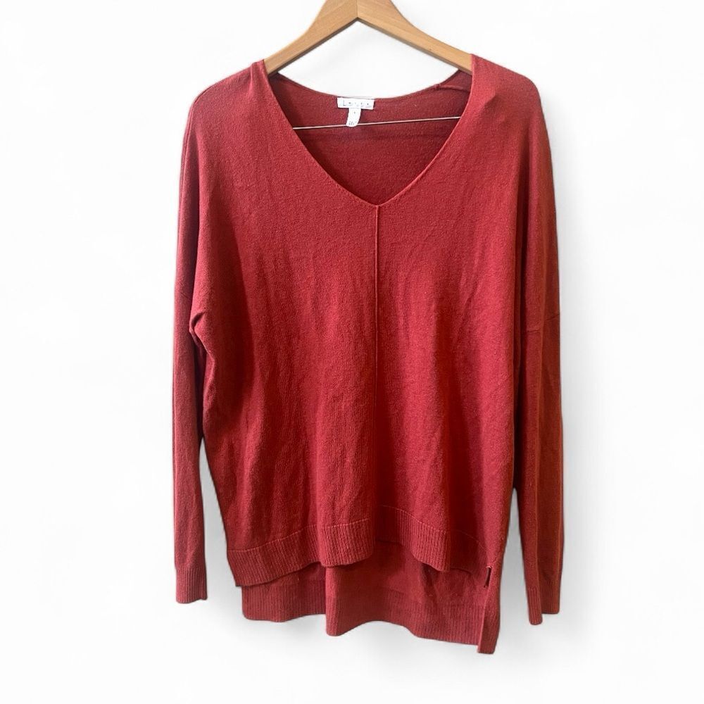 Leith V-neck Sweater Sz Small-Medium Pumpkin Rust Rayon/Wool‎